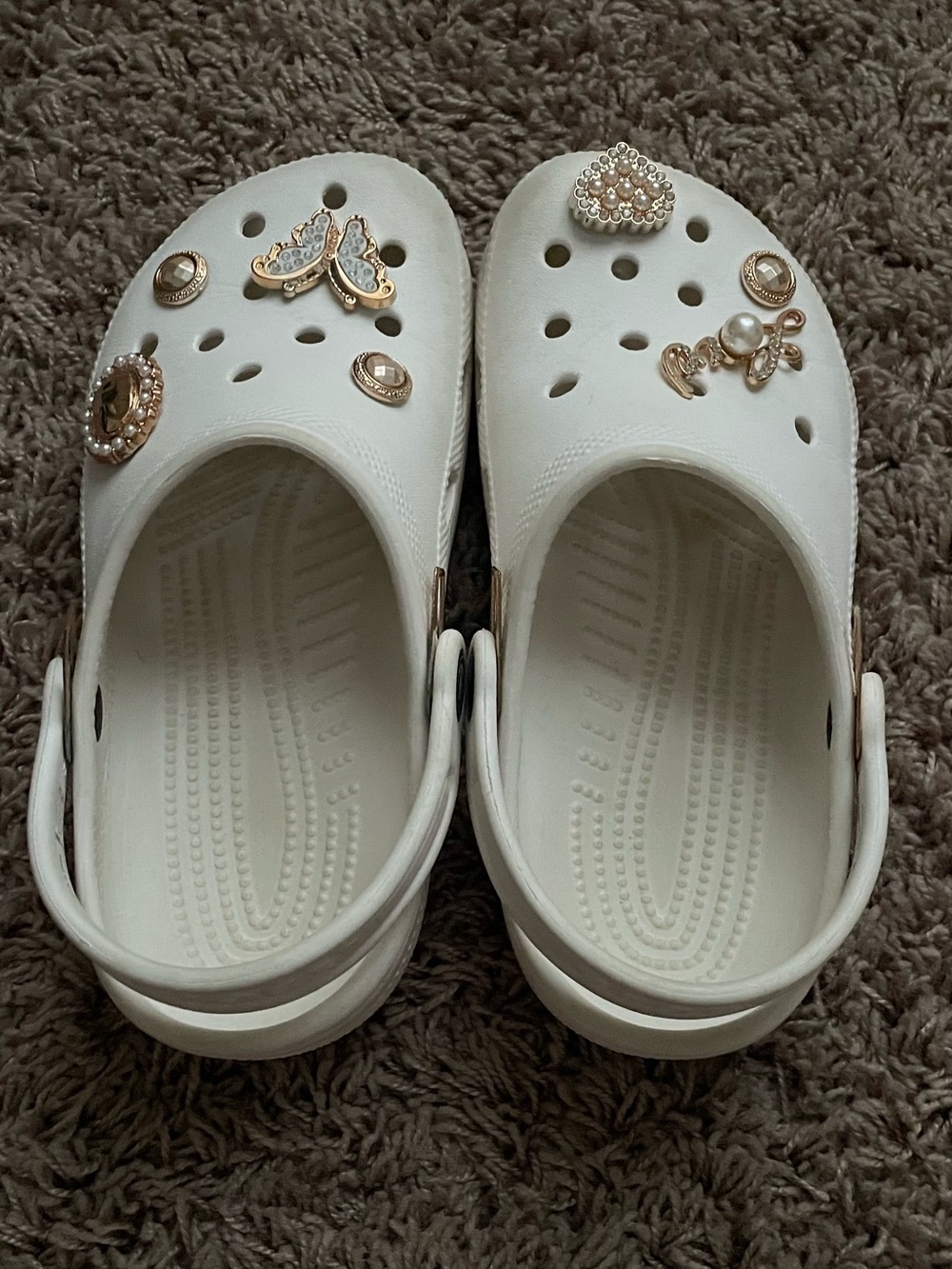 CROCS Kids White Clogs with Gold Decorative Charms